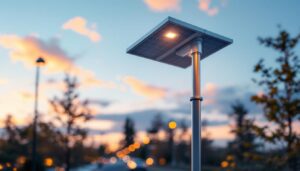 A photograph of a solar light pole installed in an outdoor setting