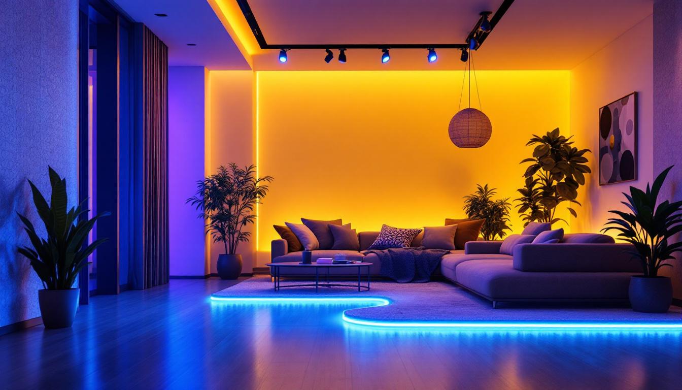 A photograph of a vibrant installation of led tape lighting in a modern interior setting