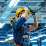 A photograph of a well-lit commercial space featuring fluorescent light fixtures installed in a suspended ceiling