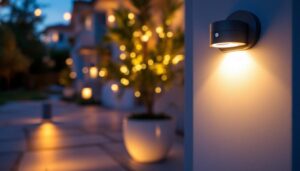 A photograph of a beautifully illuminated outdoor space at dusk