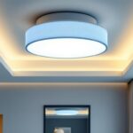 A photograph of a beautifully designed large flush mount ceiling light installed in a modern interior space