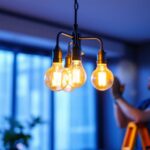 A photograph of a stylish 4 bulb light fixture in a modern interior setting