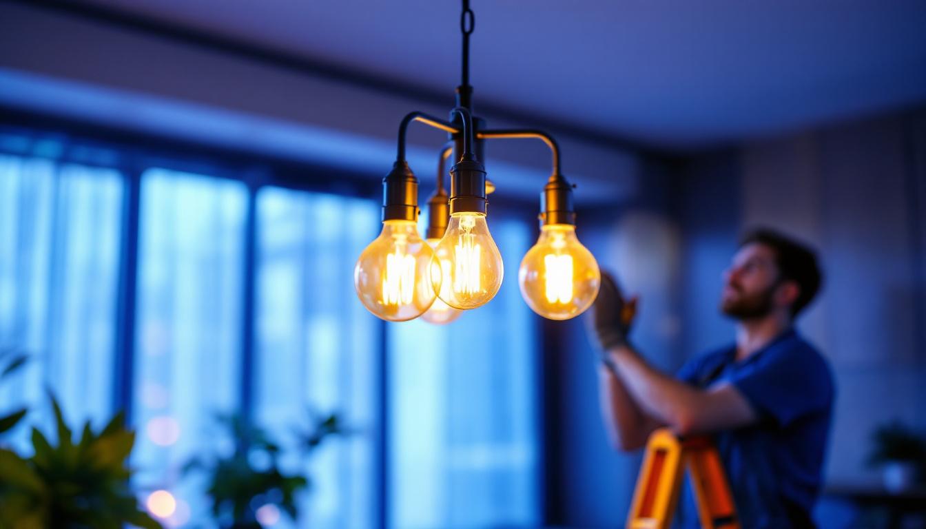 A photograph of a stylish 4 bulb light fixture in a modern interior setting