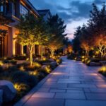 A photograph of a beautifully illuminated outdoor space at dusk