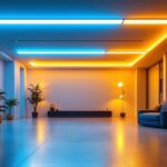 A photograph of a beautifully illuminated room featuring ceiling light strips
