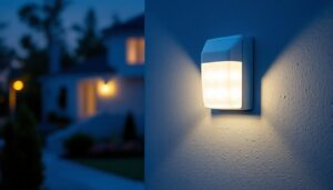 A photograph of a well-installed outdoor light junction box in a residential setting