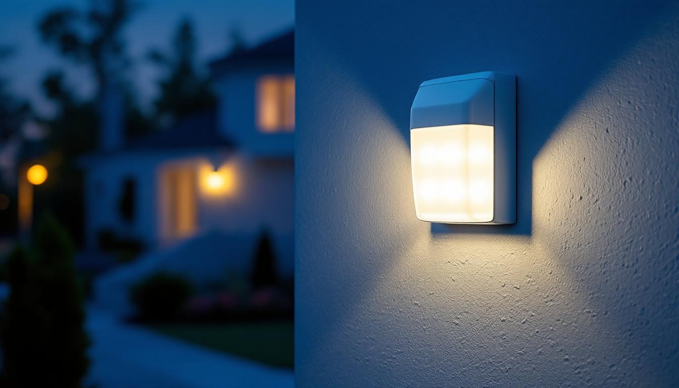 A photograph of a well-installed outdoor light junction box in a residential setting