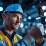 A photograph of a lighting contractor installing or adjusting a led dimmer driver in a modern lighting setup