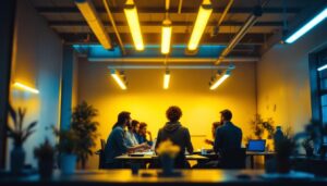 A photograph of a well-lit workspace showcasing both t5 and t8 fluorescent lights in use