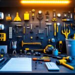 A photograph of a well-organized workspace featuring a variety of led lighting products