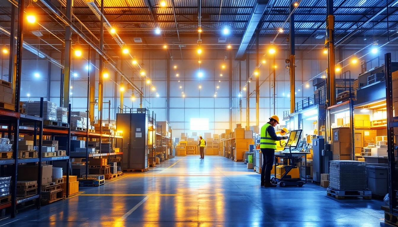 A photograph of a well-lit commercial warehouse interior