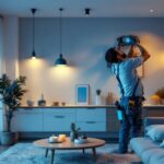 A photograph of a lighting contractor installing a dimmable led driver in a modern residential setting