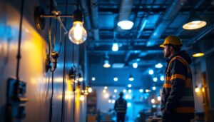 A photograph of a well-lit commercial space showcasing led 4-foot bulbs installed in various fixtures