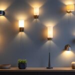A photograph of a beautifully arranged display of various discount wall sconces in a well-lit interior setting