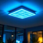 A photograph of a well-lit drop ceiling featuring a sleek 2x4 led light fixture in a modern office or commercial space