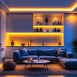 A photograph of a vibrant 8 ft led strip light elegantly illuminating a modern living space