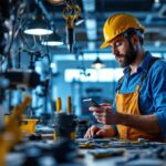 A photograph of a lighting contractor working on a complex installation