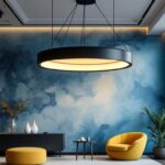 A photograph of a beautifully designed large circular pendant light hanging in a stylish interior setting