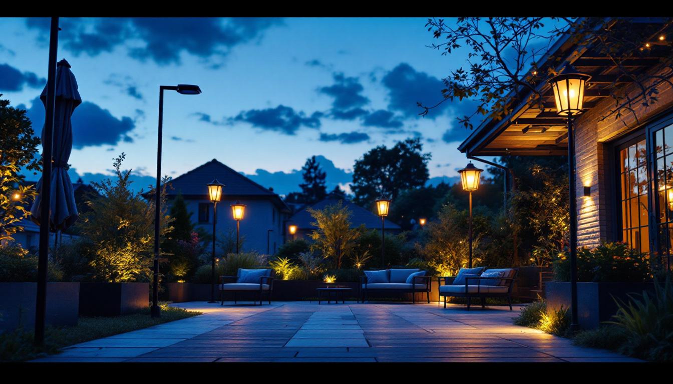A photograph of a beautifully illuminated outdoor space at dusk