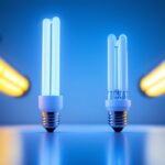 A photograph of a side-by-side comparison of t8 and t12 fluorescent lamps