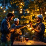 A photograph of a team of professionals engaged in a hands-on training session outdoors