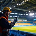 A photograph of a lighting contractor installing a sleek
