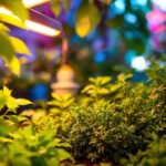 A photograph of a t5 led grow bulb in a vibrant indoor garden setting
