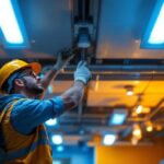 A photograph of a well-lit drop ceiling installation featuring sleek led lighting
