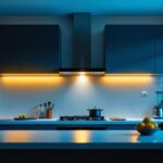 A photograph of a modern kitchen featuring sleek led pot lights in various settings