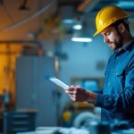 A photograph of a lighting contractor efficiently using the high hats light in a well-lit workspace