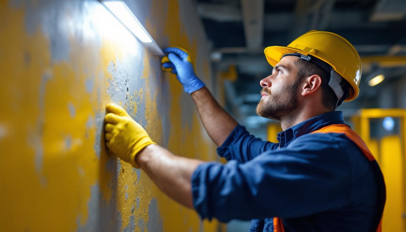 A photograph of a technician installing a modern led retrofit luminaire in a commercial space