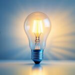 A photograph of a stylishly designed b lamp bulb in a contemporary lighting setting
