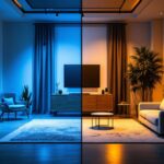 A photograph of a well-lit interior space showcasing both 4000k and 5000k lighting options side by side