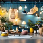 A photograph of a beautifully arranged display of stylish and diverse lighting fixtures in a well-lit showroom