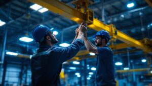 A photograph of a well-lit industrial space showcasing led high bay lights in action
