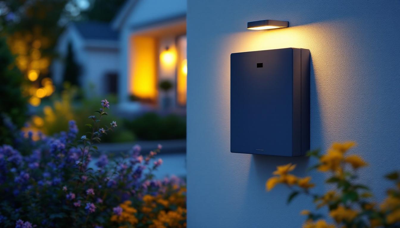 A photograph of a well-installed outdoor lighting switch box in a residential setting