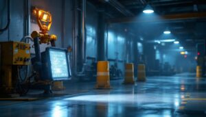 A photograph of a well-lit hazardous area featuring industrial lighting solutions