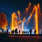 A photograph of a brightly lit outdoor scene featuring a large led light installation