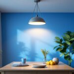 A photograph of a stylish and modern light fixture installed in a well-lit residential space