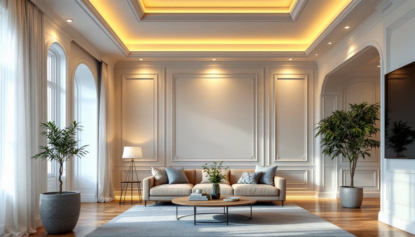 A photograph of a beautifully designed room showcasing various styles of recessed lighting trim