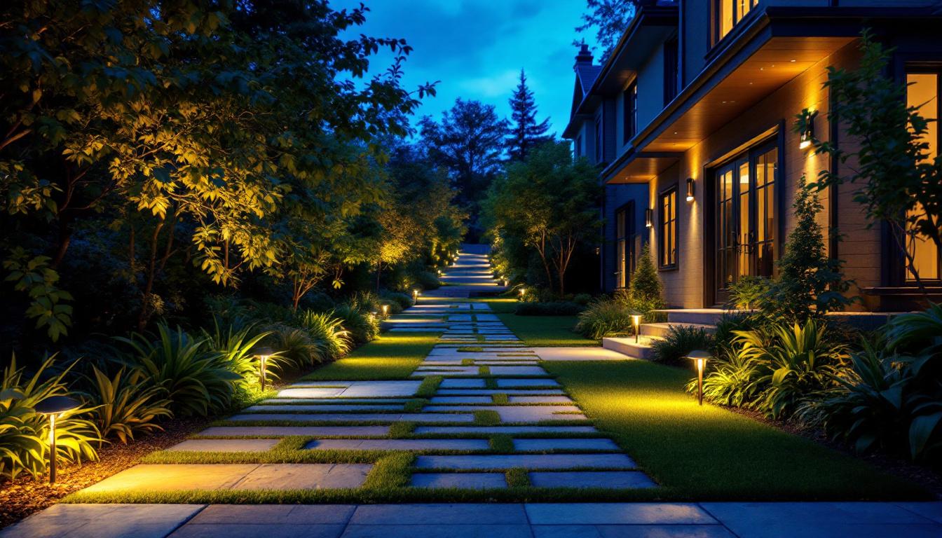 A photograph of a well-lit outdoor space showcasing led motion lights in action