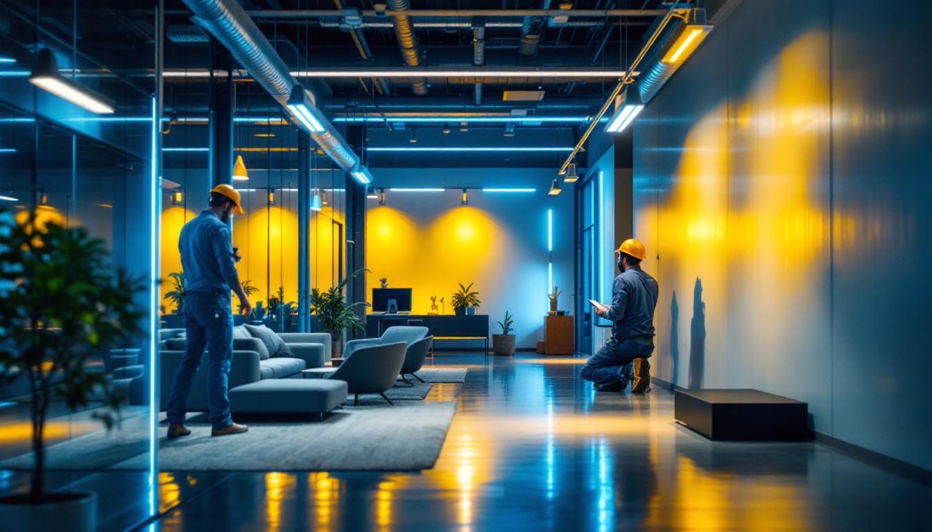 A photograph of a well-lit commercial space showcasing 2x4 led light fixtures in action