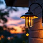 A photograph of a beautifully designed american-made outdoor light fixture installed in a scenic outdoor setting