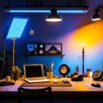 A photograph of a well-lit workspace showcasing various led lights in use