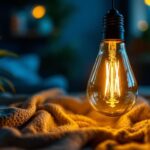A photograph of a stylishly arranged corn bulb light in a cozy indoor setting