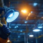 A photograph of a well-lit industrial or commercial space showcasing ex proof lighting fixtures in action
