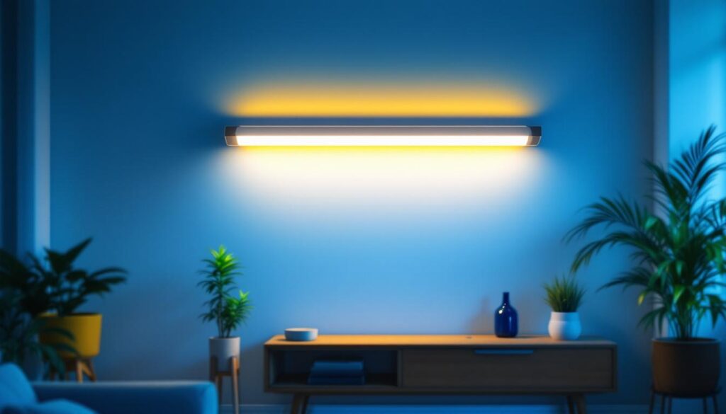 A photograph of a well-lit indoor space featuring a t8 led tube light in a 4-foot length