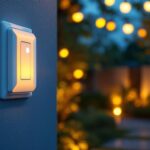 A photograph of a lighting contractor installing a motion sensor light switch outdoors