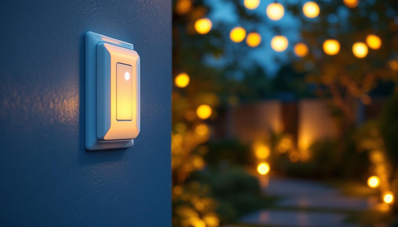 A photograph of a lighting contractor installing a motion sensor light switch outdoors