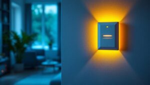 A photograph of a modern wall receptacle featuring innovative lighting technology